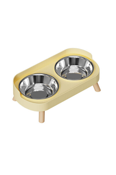 Choice3 Yellow Plastic/Stainless Steel Dog Feeder Bowl Double Pet Food Water ...