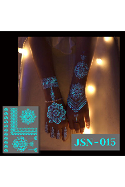 Choice5 ملصق وشم حناء أزرق مضيء JSN-015 للبنات، بتصميم قبلي، دانتيل أبيض، زهر...