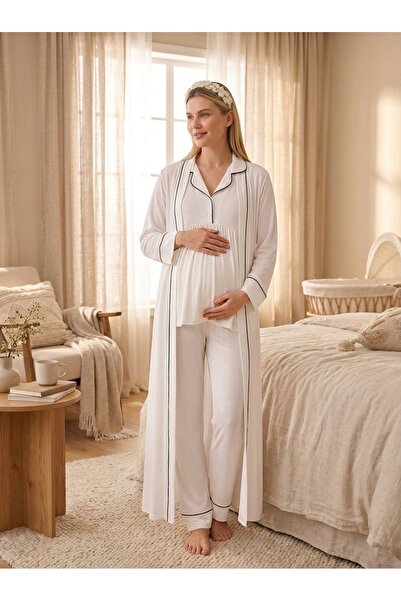 Lady Lingerie 3-Piece Maternity & Nursing Pajama Set with Long Sleeve Top, Ad...