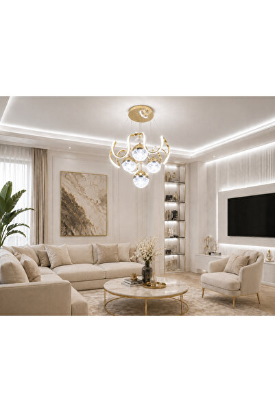 Ulucam Aydınlatma Yay 4 Toplu Modern Led avize gold