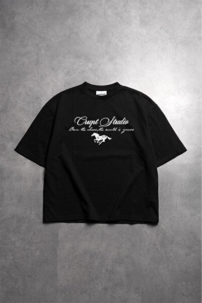 Crupt Studio Own The Chaos Μαύρο Ανδρικό T-Shirt σε φαρδιά γραμμή και κοντό μ...