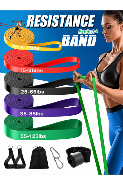 Excitat Set benzi elastice de rezistenta Excitat® cu manere, Benzi pentru spo...