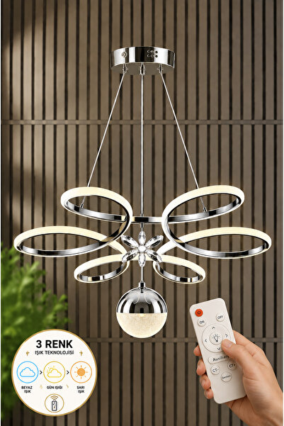 Luna Lighting Papatya Model Krom Kaplama 3 Renk KUMANDALI Metal Salon Oturma ...