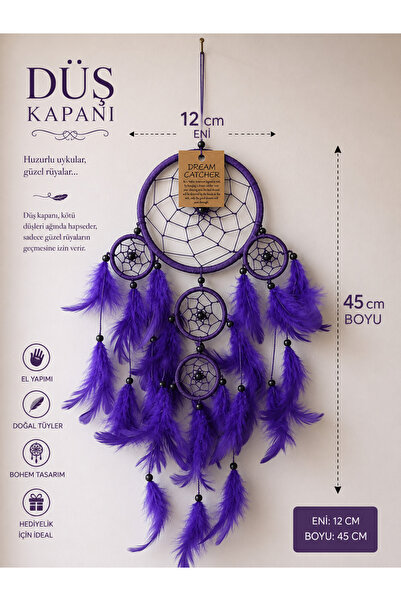 kapadokyahediyelik Renkli Tüylü Küçük Boy Düş Kapanı (Dream Catcher) Duvar Sü...