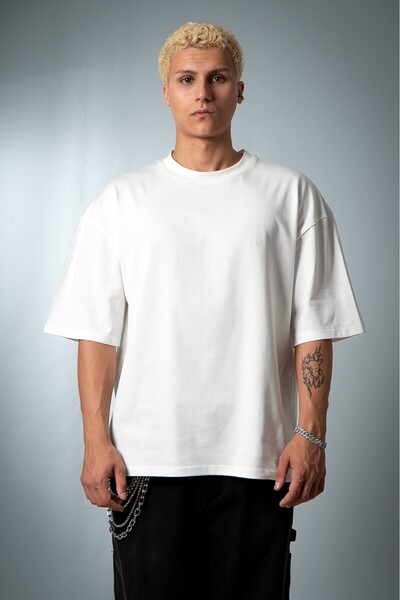 Crupt Studio Tricou alb Core Blank01 oversize pentru bărbați