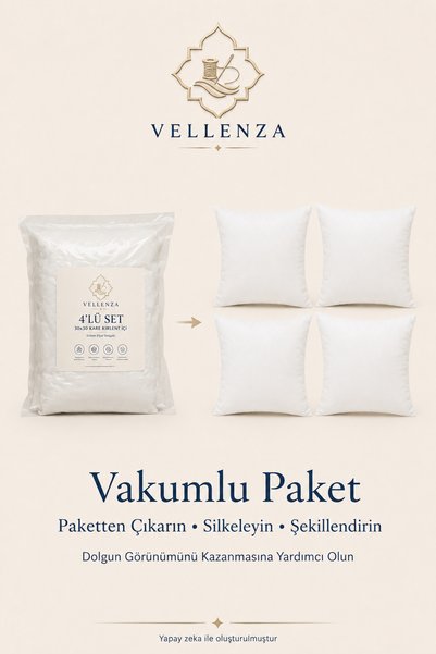 Vellenza 4 قطع وسادة داخلية مربعة مقاس 30 × 30 سم مملوءة بألياف السيليكون وسادة داخلية مزخرفة
