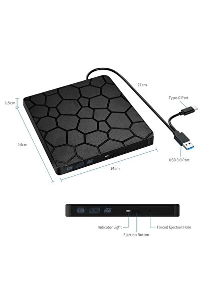 Choice Black USB 3.0 Type-C CD Player DVD Burner 2-in-1 External Optical Driv...