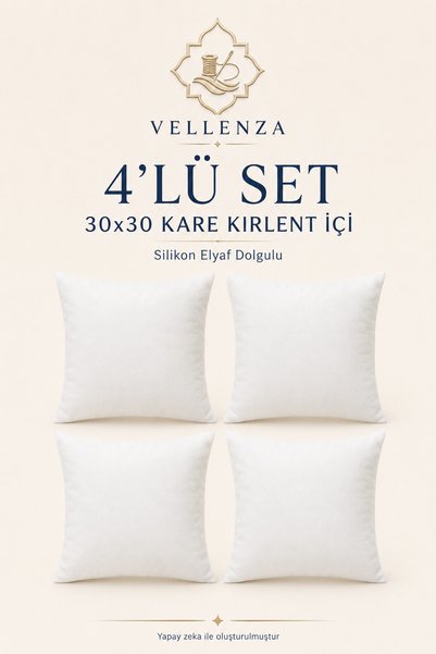 Vellenza 4 قطع وسادة داخلية مربعة مقاس 30 × 30 سم مملوءة بألياف السيليكون وسادة داخلية مزخرفة