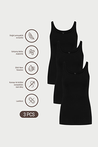 AUW Women's Deep Neck Cotton Modal Basic Undershirt 3-Piece - Softfit