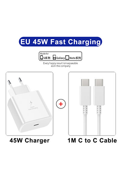 Choice EU 2 IN 1 White PD 45W USB C Fast Charger For Samsung Galaxy S25 S23 S...