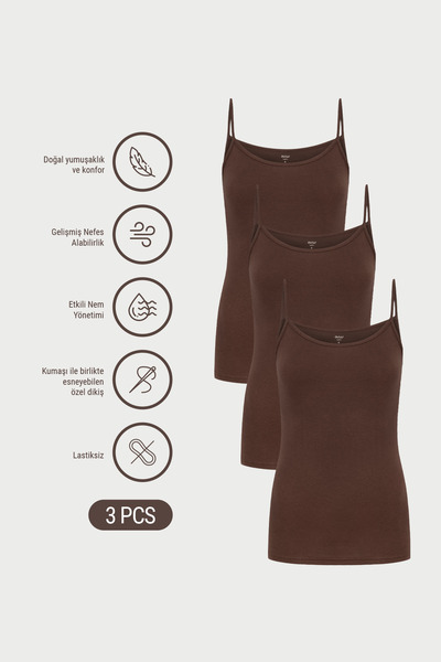 AUW Women's Cotton Modal Basic Undershirt with Strap Straps, 3-Piece - Softfit