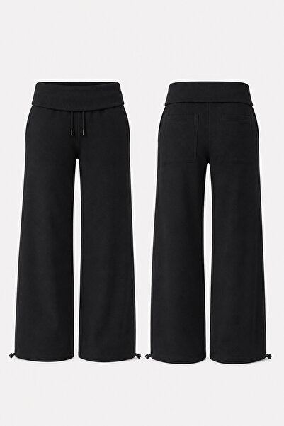 NOTHING Women's Folded Waist Elastic Wide Leg Sweatpants with Stopper Detail ...