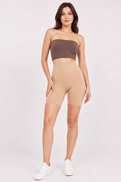 vynor atelier Women's Beige High Waist Scuba Fabric Shorts Leggings Stretchy ...