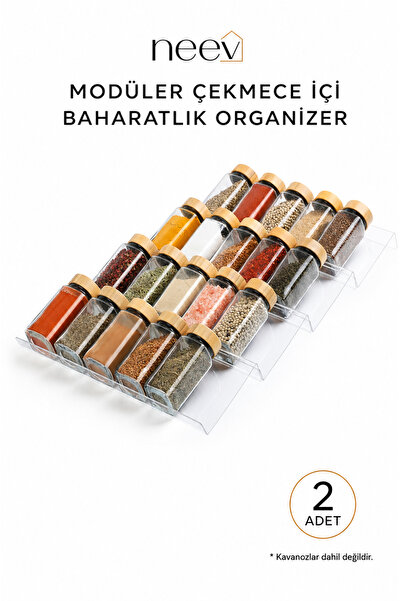 Neev 2’li Modüler Şeffaf Çekmece İçi Baharatlık Standı – Ayarlanabilir Z Orga...
