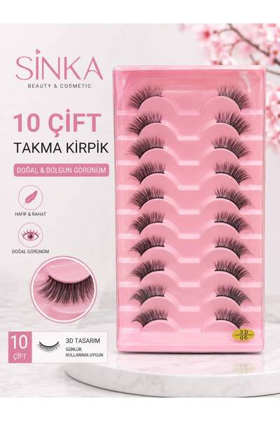 SİNKA 10 Çift Takma Kirpik Gerçek Doğal Görünüm Kirpik Seti S-01