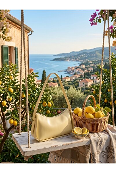 YMZBAG Patent Leather Baguette - Lemon Yellow Handbag
