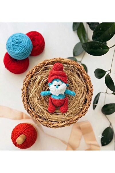 ŞİRİNLER Amigurumi Şirinbaba Oyuncak  12cm