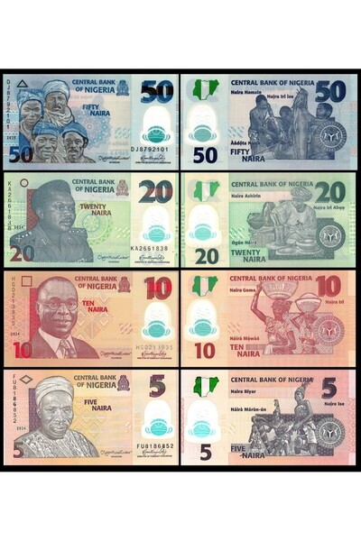 3Alp Koleksiyon Nijerya 5-10-20-50 Naira Polymer, Yabancı Kağıt Para Seti "çil"