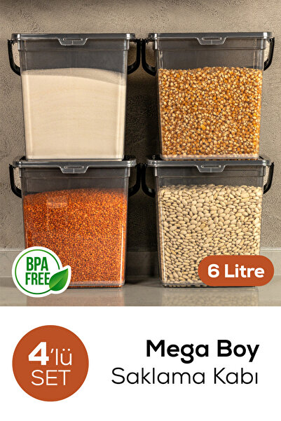 Vienev 6 Liter Square Flour Pulses Container - Detergent Storage Box with 4 A...
