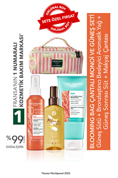 Yves Rocher Çantalı Monoi & Güneş Seti-30SPF Güneş Sütü 150 ml&Kuru Vücut Yağ...