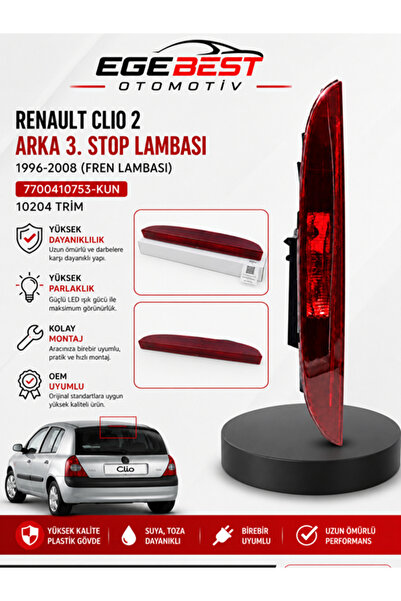 KUN Renault 3.Clio 2 Arka 3. Stop Lambası 1996-2008 (Fren Lambası)- 770041075...