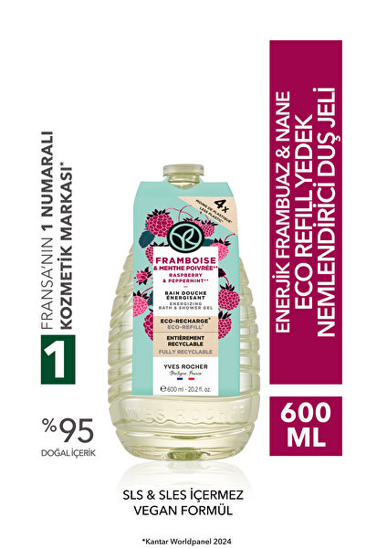 Yves Rocher Eko Refill Yedek Duş Jeli-Nemlendirici Enerjik Frambuaz Nane- SLS...