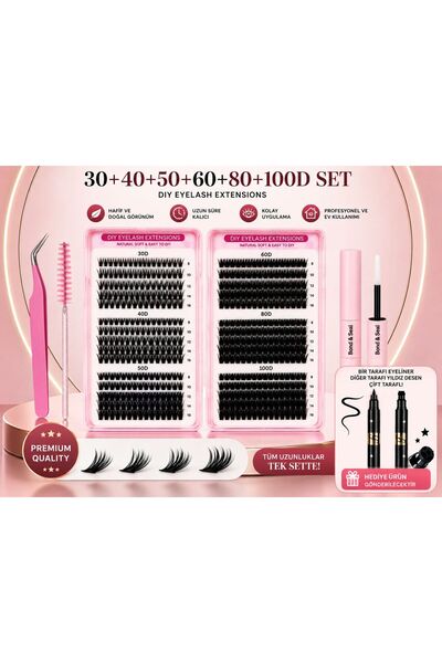 HaLVeY Takma Kirpik 600 Adet Kirpik Seti 30-40-50-60-80-100D Farklı Boylar ( ...