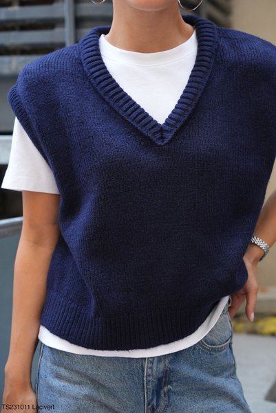 CADDELAMODA Women's V-Neck Plain Sweater