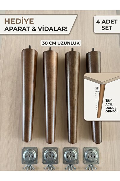 Moonra Home 4'lü Ahşap Konik Ayak 30 cm Gürgen Koltuk Ayağı Baza Ayağı Tv Üni...