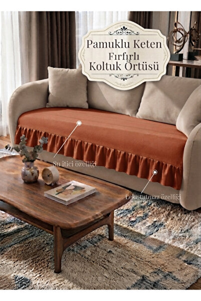 ALTINPAMUK Luxury Ruffled Sofa Cover Bohemian Cotton Linen Stain-Resistant Wa...