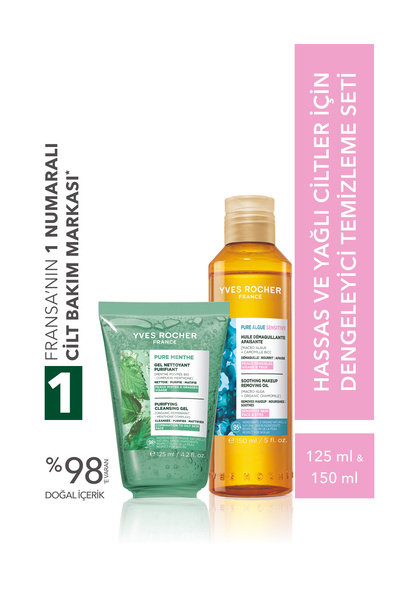 Yves Rocher Hassas ve Yağlı Ciltler Dengeleyici Set-Yüz Yıkama Yağı 150ml &Yü...
