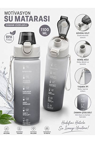 monthiron Motivational Water Bottle 1100 ml with Time Schedule, Leak-Proof, L...