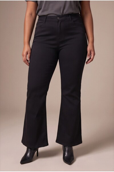 RMG Spanish Style Wide Leg Elastic Waist Plus Size Jeans Black