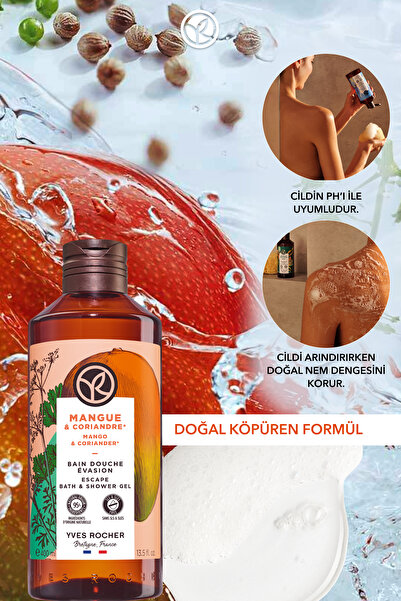 Yves Rocher Duş Jeli - Nemlendirici Canlandırıcı Mango Kişniş-SLS,SLES İçermez,Vegan-400ml