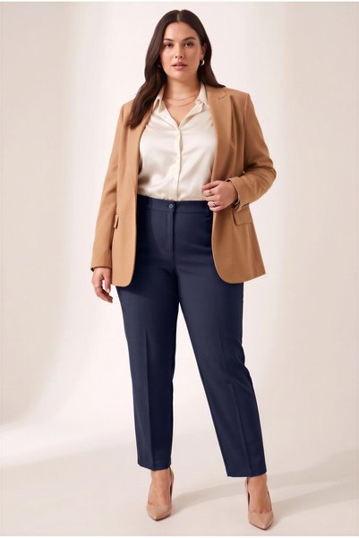 RMG Pantaloni largi din gabardină, cu talie elastică, mărime mare, bleumarin