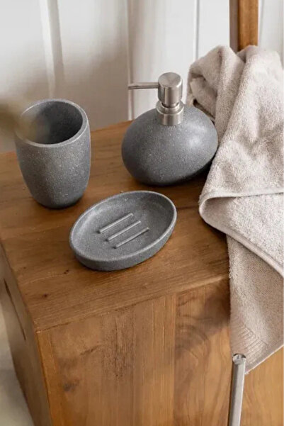 İrya Travertine 3 Piece Bathroom Accessory Set Anthracite