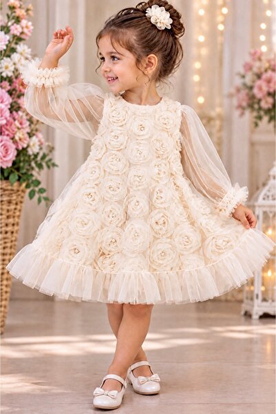 BES TREND Rochie de seara pentru fete, cu maneci din tul roz, stil printesa, ...
