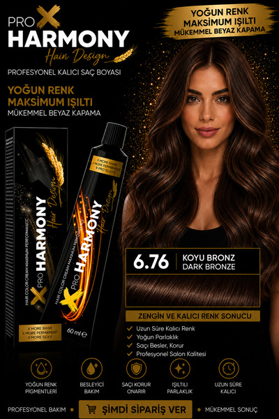 X Pro Harmony Tüp Boya 6.76 Dark Bronze Koyu Bronz Saç Boyası 60 ml