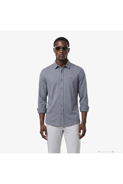 Lacoste Erkek Slim Fit Koyu Gri Gömlek