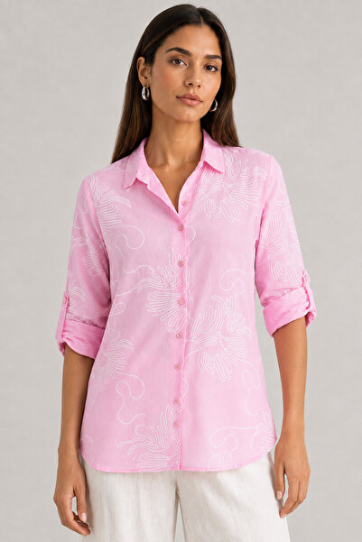 Nuevo Pink Chain Sleeve Folded Linen Shirt