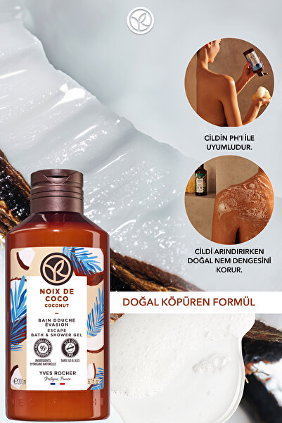 Yves Rocher Duş Jeli - Nemlendirici Tropikal Hindistan Cevizi -SLS,SLES İçermez,Vegan-200ml