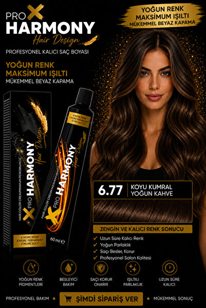 X Pro Harmony Koyu Kahve Saç Boyası 6.77 Koyu Kumral Yoğun Kahve Kalıcı Tüp B...