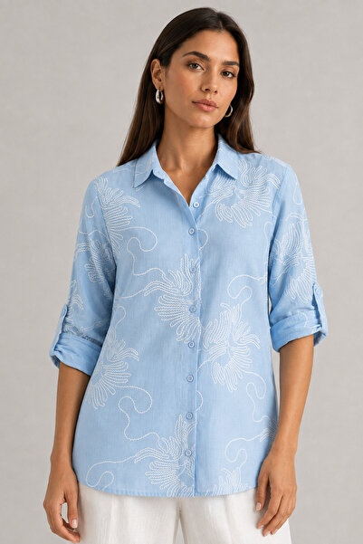 Nuevo Baby Blue Chain Sleeve Folded Linen Shirt
