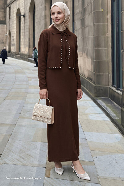 InStyle Bitter Coffee Knitwear Set with Pearl Bolero