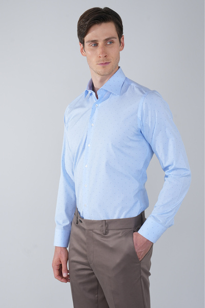 Bisse Blue Regular Fit Cotton Pocketless Long Sleeve Basic Shirt