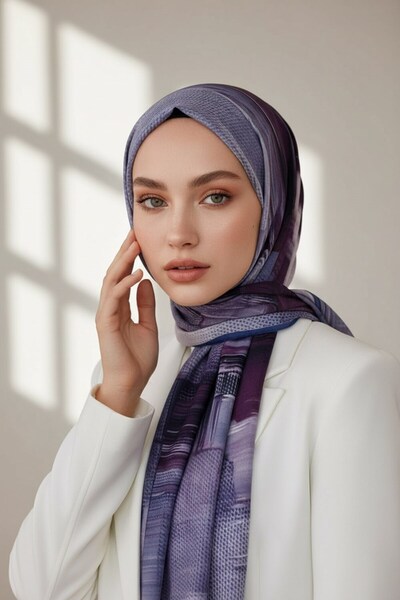 Vissona KREP FIRÇA DESENLİ MÜRDÜM - İNDİGO RENKLİ 75X195 KIRIŞMAZ ŞAL