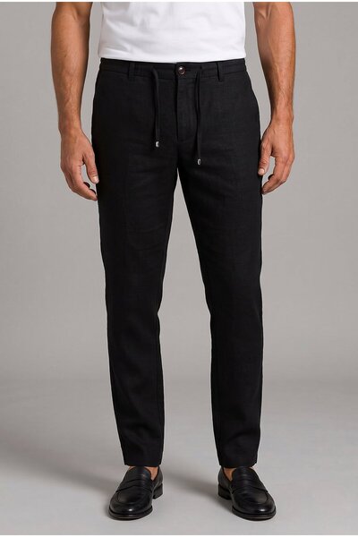 Bisse Siyah Keten Jogger İpli Spor Pantolon