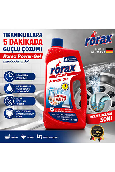 Rorax Power Jel Lavabo Açıcı Ultra Yoğun Jel Formül 1Lt.
