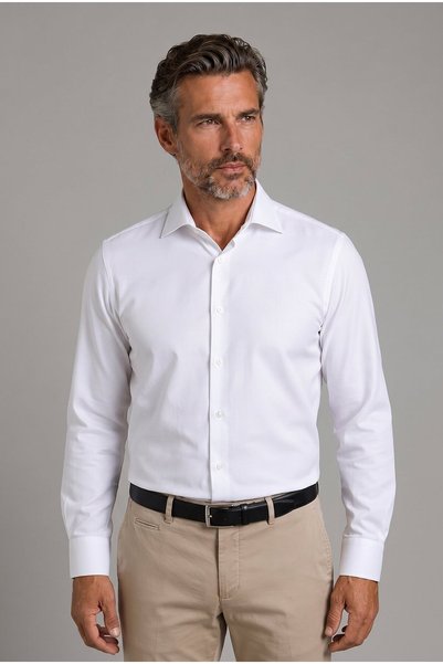 Bisse White Regular Fit Cotton Pocketless Classic Long Collar Shirt