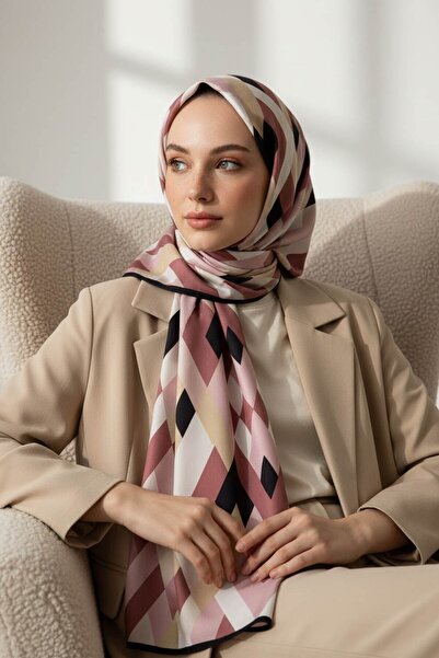 Vissona KREP GEOMETRİK DESENLİ PUDRA RENKLİ 75X195 KIRIŞMAZ ŞAL